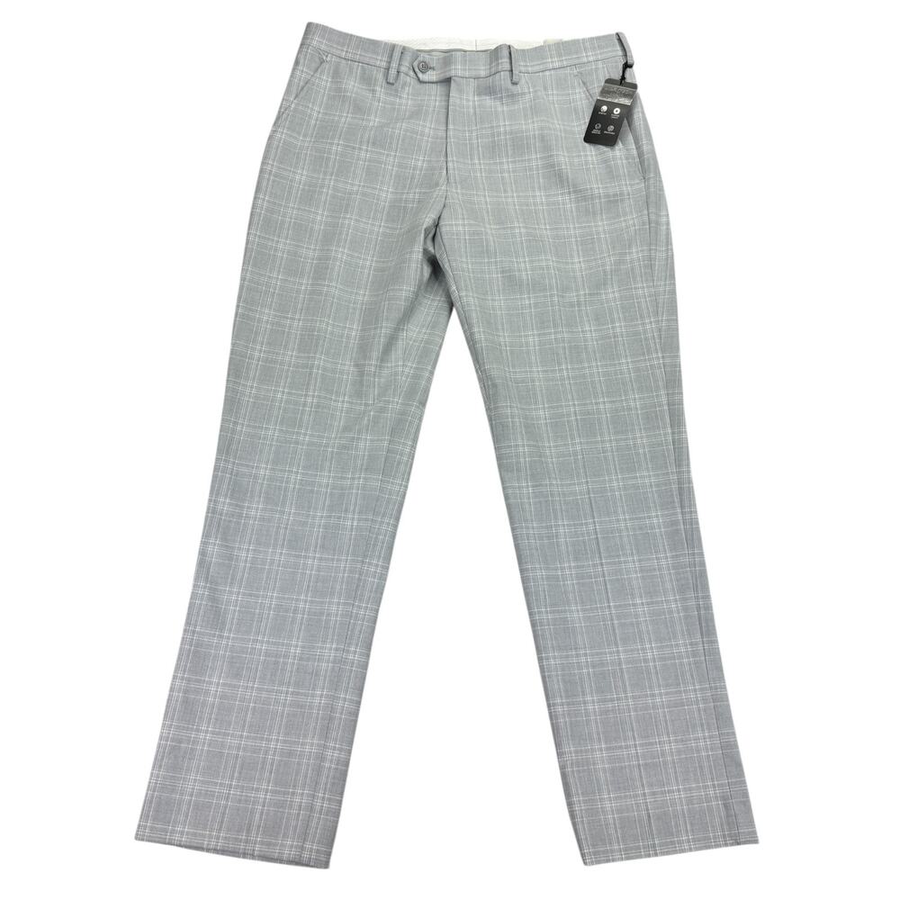Alfani Mens Slim Fit Stretch Plaid Suit Pants Light Gray 34x30